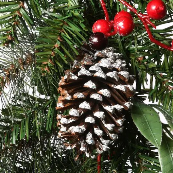 30" Frosted Pine Berry Collection Wreaths with Big White Edged Pine Cones, Red Berries, Silver Glittered Eucalyptus Leaves & Warm White LED Lights {3}