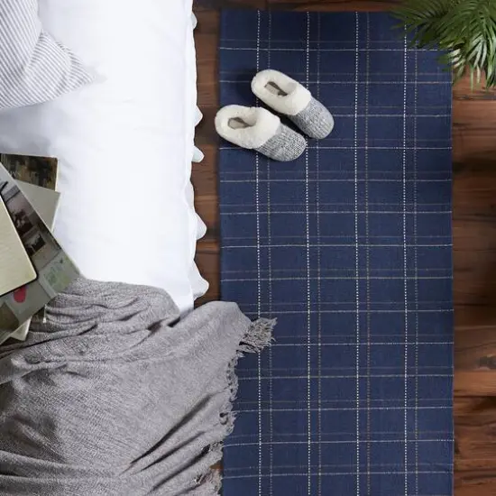 DII&reg; Variegated Plaid Recycled Yarn Floor Runner, 2ft. x 3" x 6ft. French Blue Plaid {7}