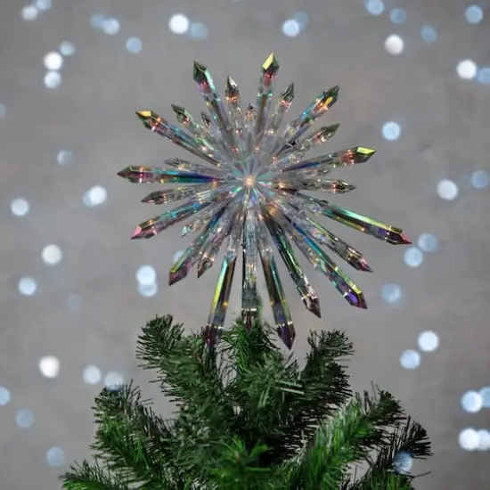 14" Lighted Iridescent Icicle Christmas Tree Topper, Clear Lights {3}