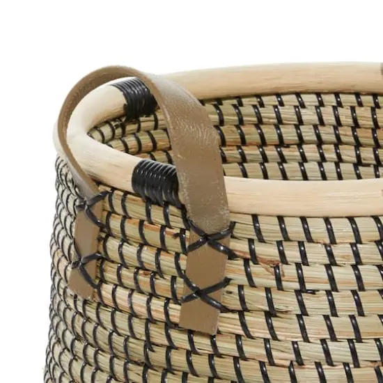 Natural Wheat Beige Round Contemporary Storage Basket Set {5}