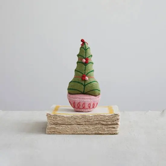 Hello Honey&reg; 10.5" Embroidered Handmade Wool Felt Tree with Pom Poms {4}