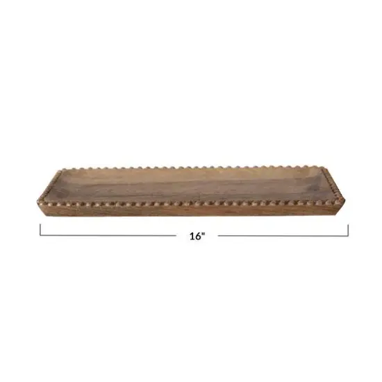 Hello Honey&reg; 16" Natural & Gold Finish Carved Mango Wood Tray with Wood Beads {5}