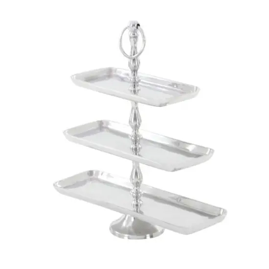 19" Silver Aluminum 3-Tier Tray Stand {5}