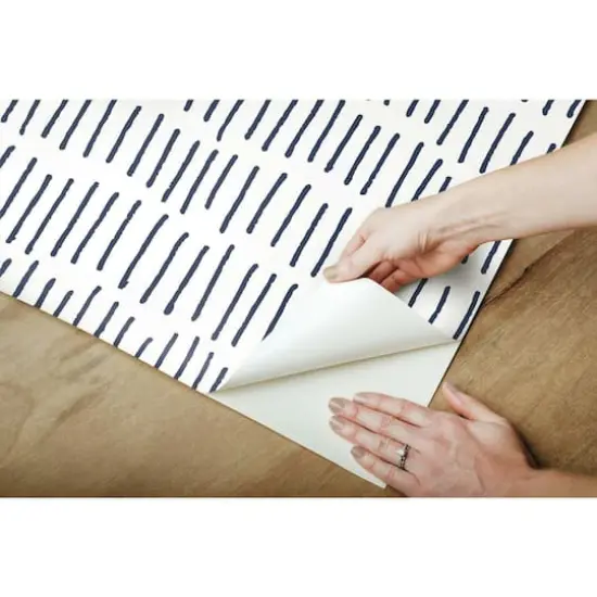 RoomMates Tick Marks Peel & Stick Wallpaper Blue and White {10}