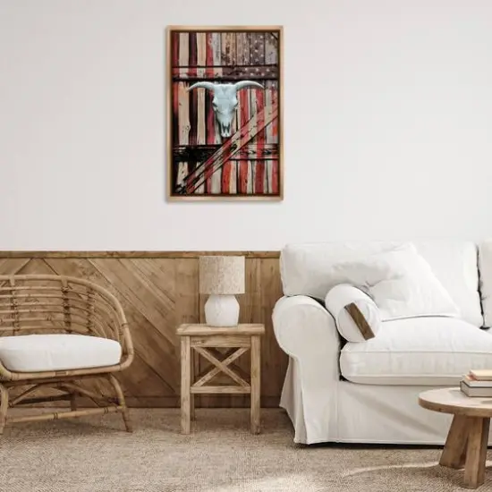 Stupell Industries Patriotic Cow Skull Floater Framed Art Brown {3}