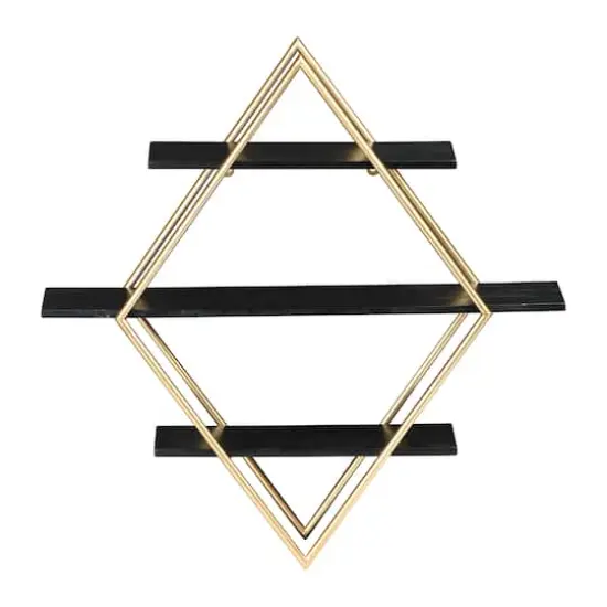 Hello Honey&reg; Wood & Gold Diamond Wall Shelf Black {4}