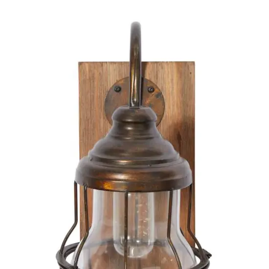 17" Brown Iron Industrial LED Wall Sconce {6}