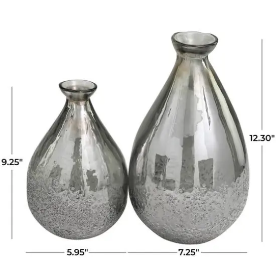 Gray Glass Textured Teardrop Vase Set {6}