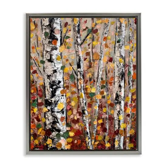 Stupell Industries Autumn Birch Trees Abstract Leaves Floater Framed Art Gray {1}