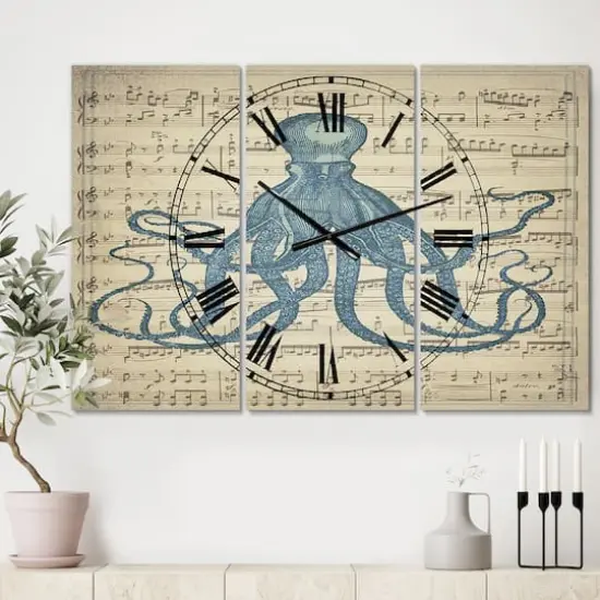 Designart 'Octopus Music Score Ii Large Nautical & Coastal Multipanel Wall Clock {3}