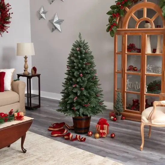 5ft. Pre-Lit Frosted Colorado Aspen Artificial Christmas Tree in Decorative Planter, White LED Lights {11}