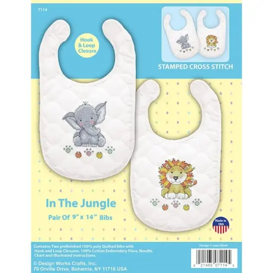 Design Works™ In The Jungle Bibs Stamped Cross Stitch Kit {1}