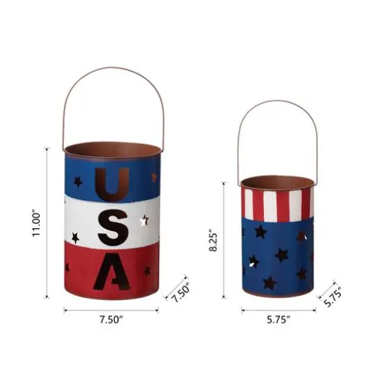 Glitzhome&reg; Metal Patriotic American Bucket Set {9}
