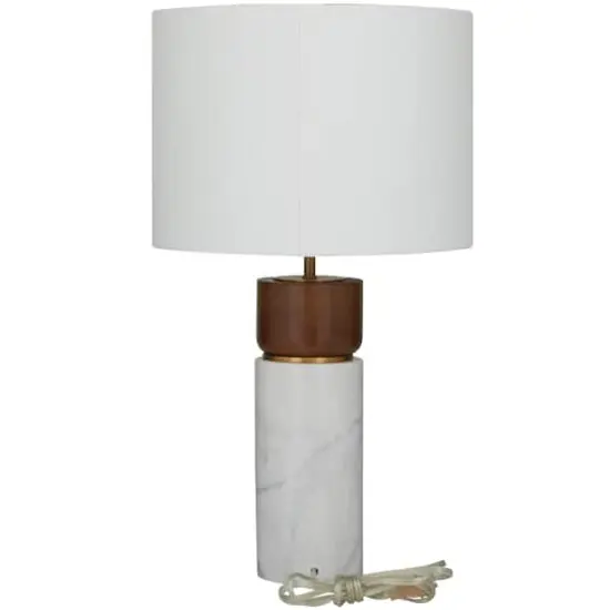 White Marble Thick Stand Table Lamp with Drum Shade 15" x 14" x 25" {8}