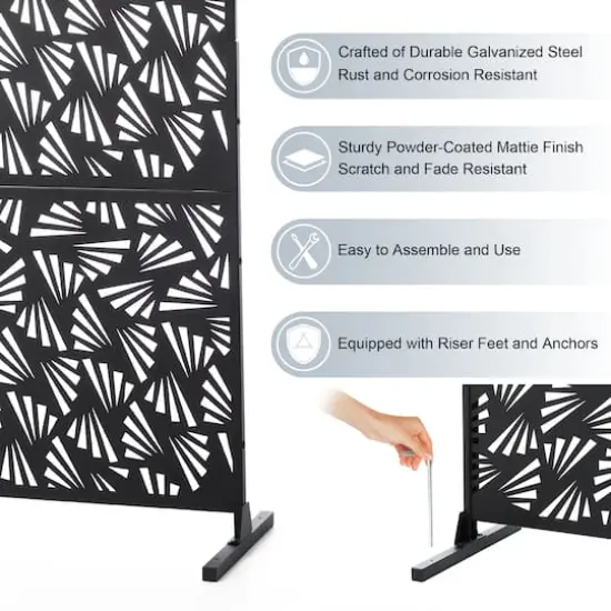 Glitzhome&reg; 6ft. Black Galvanized Steel Irregular Geometric Pattern Privacy Screen Fence Panel & Room Divider {4}