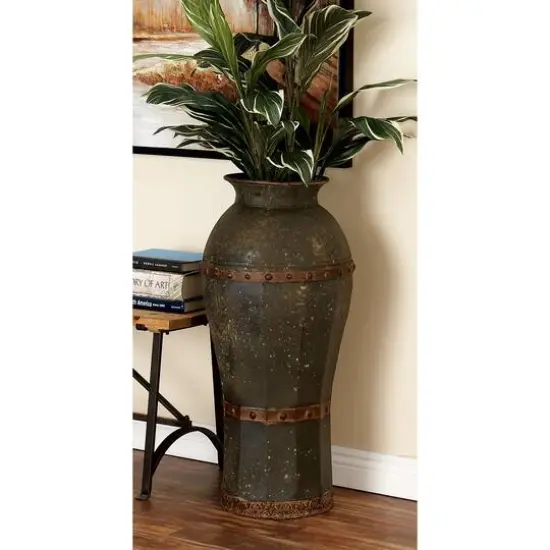 Brown Metal Rustic Vase Set {11}