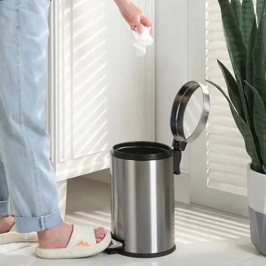 SunnyPoint Round Trash Can Satin Nickel {6}