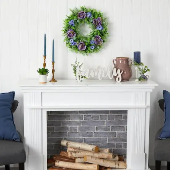 22" Purple Rose, Blue Daisy & Greens Wreath {4}