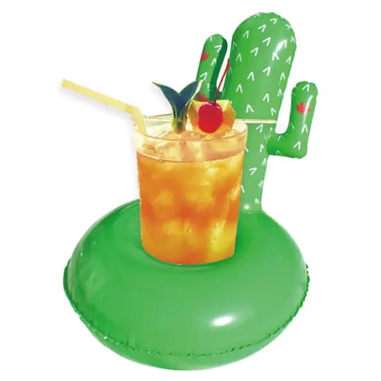 18" Green Cactus Inflatable Swimming Pool Floating Drink Holder {4}