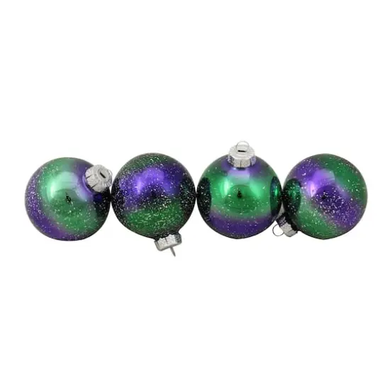 4ct. 3.25" Purple & Green Striped Glass Ball Ornaments {1}
