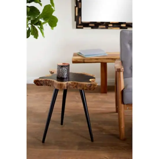 21" Brown Rosewood & Metal Contemporary Accent Table {9}