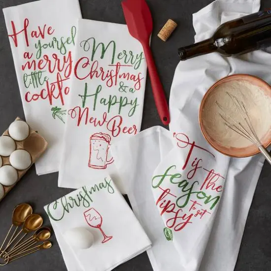 DII&reg; Assorted Tipsy Glitzy Christmas Dishtowel Set {7}