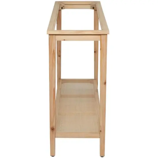 32" Natural Brown Wood Shelf Console Table {4}