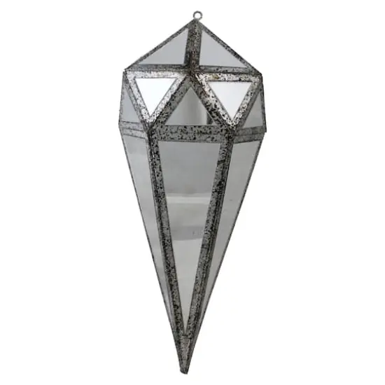 10.5" Silver And Clear Mirrored Geometric Framed Drop Ornament {1}