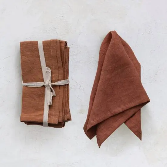 Hello Honey&reg; 18" Square Stonewashed Linen Dinner Napkins, 4ct. Rust {3}