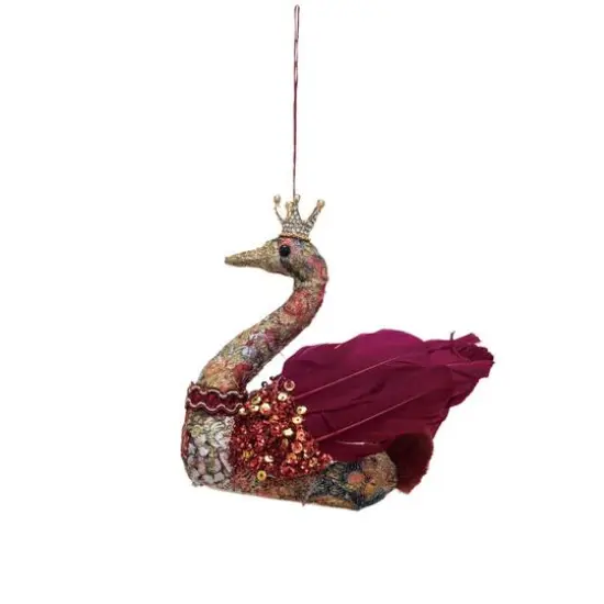 Hello Honey&reg; 5" Feather Swan Ornament with Crown, Glitter & Sequins {1}