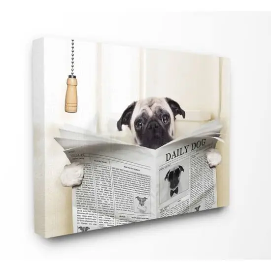 Stupell Industries Pug Reading Newspaper in Bathroom Wall Art  {1}