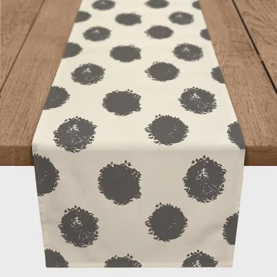 72" Polka Dots Cotton Twill Table Runner Black/White {1}