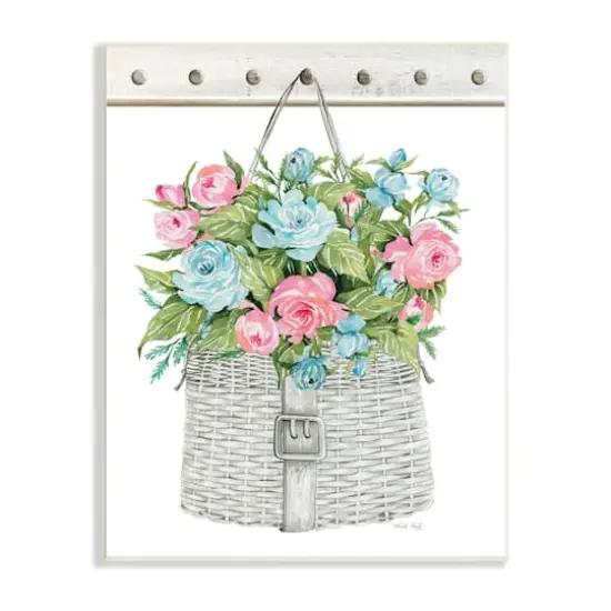Stupell Industries Blue And Pink Blooming Roses Spring Plant Basket Wall Plaque Art {1}