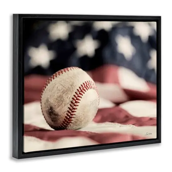 Stupell Industries Baseball & American Flag Floater Framed Art Black {4}