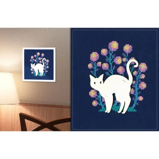 RTO White Cat with Pink & Yellow Flowers Cross Stitch Kit {4}