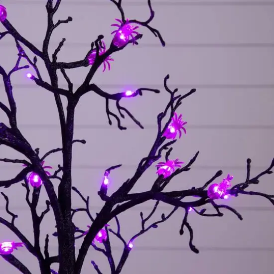 3ft. Pre-Lit Artificial Halloween Spider Twig Tree with 36 Purple LED Lights {10}