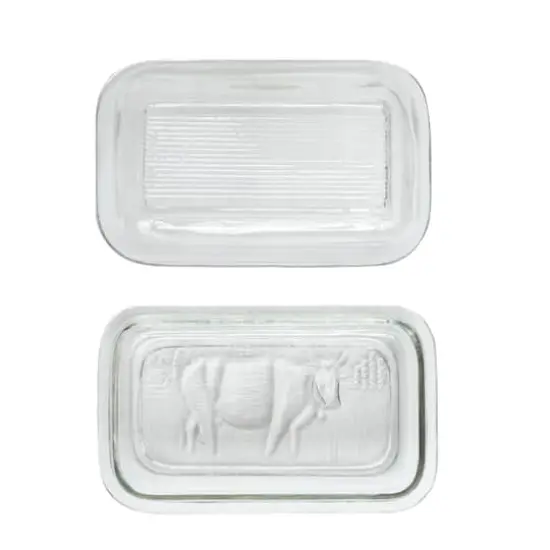 Hello Honey&reg; 6.5" Clear Vintage Embossed Cow Pressed Glass Butter Dish {1}
