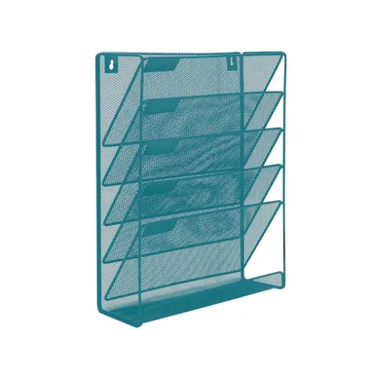Mind Reader 6 Compartment Vertical Hanging Wall File & Chart Organizer Turquoise {10}
