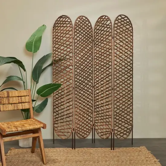 6ft. Copper Metal Geometric Handmade Foldable Freestanding Woven Room Divider Screen {3}