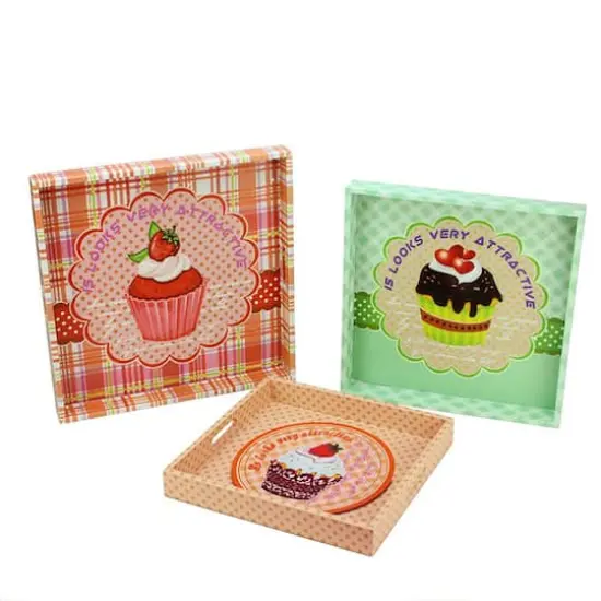 Pink & Green Cupcake Theme Square Serving Tray Set {1}