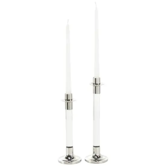 Silver Stainless Steel Candle Holder with Clear Glass Center Set {4}
