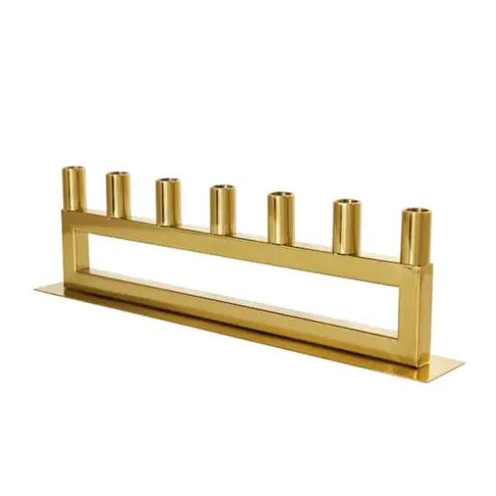 22" Gold Stainless Steel 7 Taper Candle Candelabra with Rectangular Frame {5}