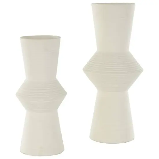 Ceramic Ribbed Cone Shaped Vase Set White {3}