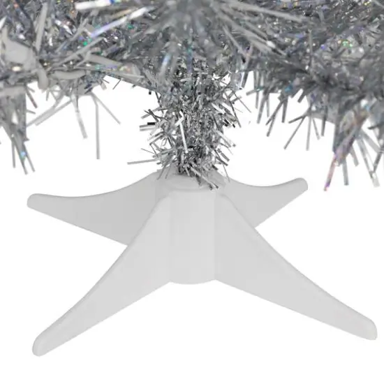 2ft. Pre-Lit Silver Iridescent Tinsel Artificial Christmas Tree, Clear Lights {7}