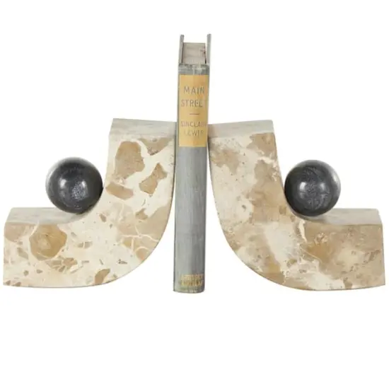 5" Brown Marble Arched Curved Bookends with Black Orbs, 2ct {4}