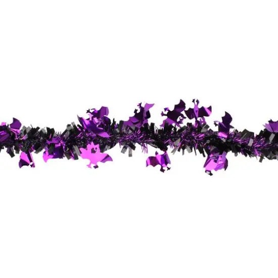 50ft. Black & Purple Bats Halloween Tinsel Garland {3}