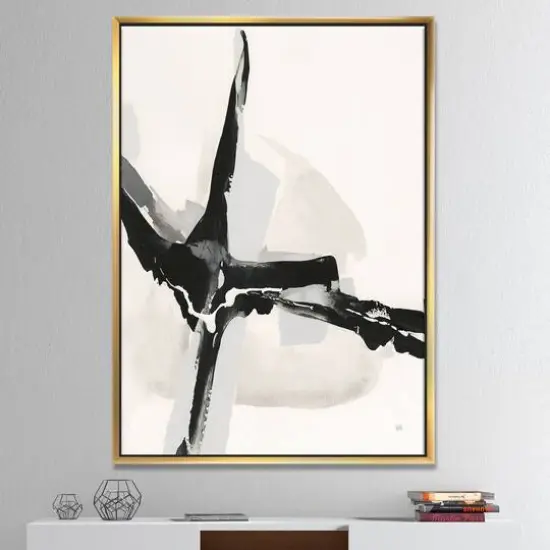 Designart - Abstract Neutral I - Mid-Century Modern Canvas in Gold Frame {3}