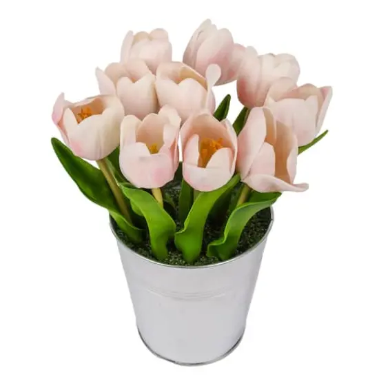 9" Tulip Bouquet in Metal Pot Pink {6}