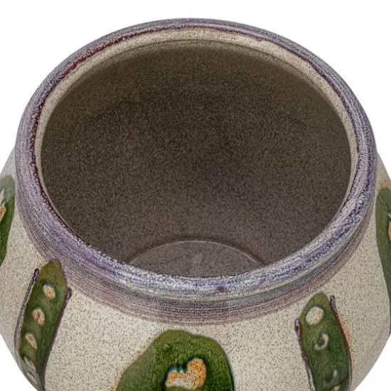 Hello Honey&reg; 11.25" Green & Cream Round Hand-Painted Stoneware Planter {5}