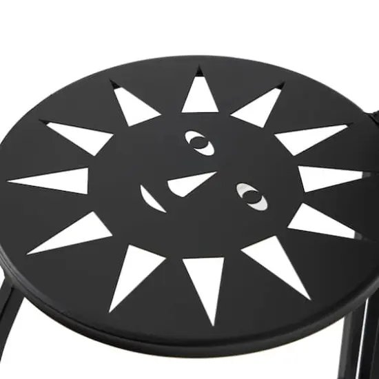 24" Black Metal Folding 3-Tier Plant Stand with Sun Face Cutouts {5}